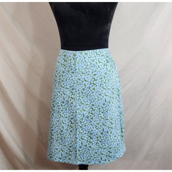 CHAUS Size 6 Pool Blue Ditsy Floral A-line Cotton Stretch Casual Skirt - Picture 2 of 10